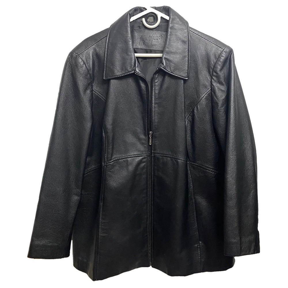 Jacqueline Ferrar Women Genuine Leather Black Jacket Dressy Plus Coat EUC- 2XL
